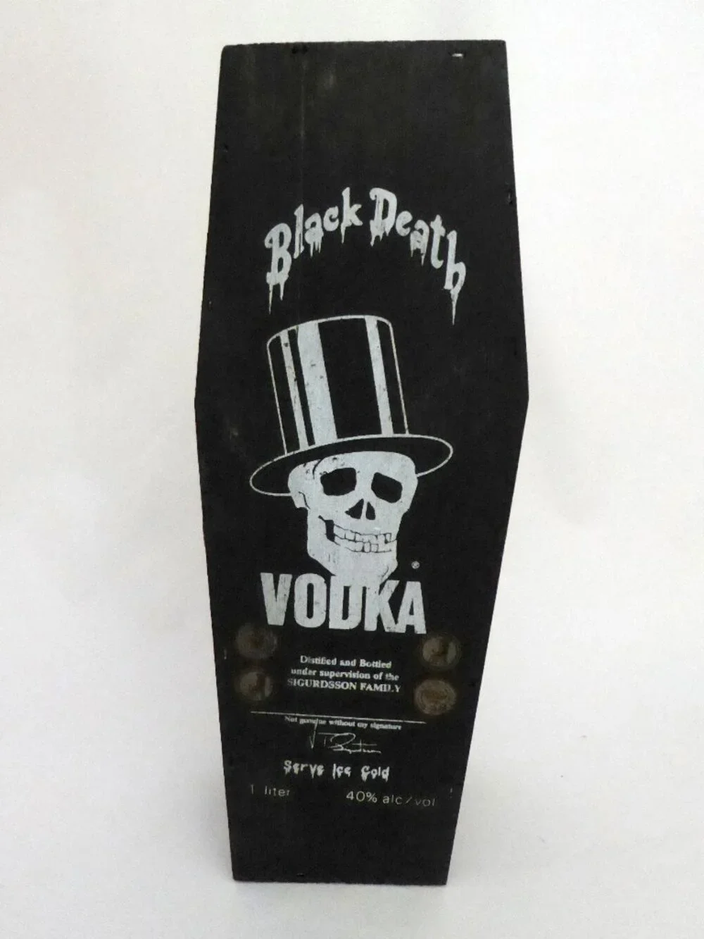 VINTAGE BLACK DEATH VODKA WOOD COFFIN GUNS N’ ROSES SKULL LIQUOR BOX ONLY